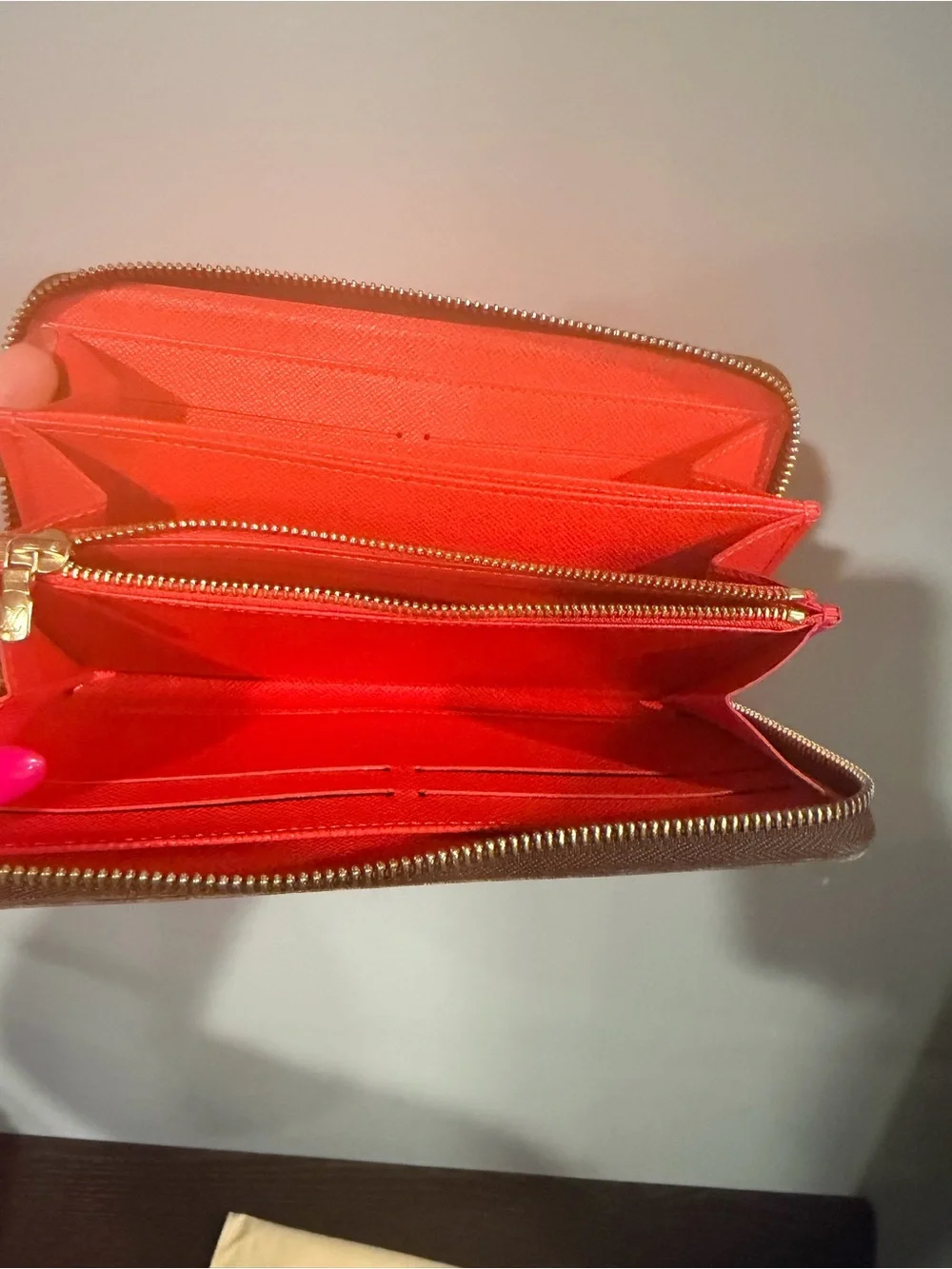 Louis Vuitton Red & Black Monogram Zip Around Wallet w/ Dusty